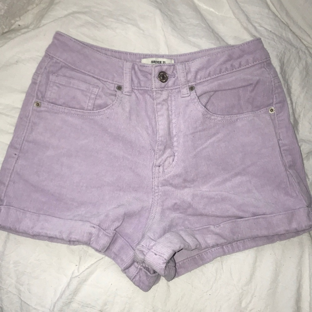 Lavender Corduroy High Waisted Shorts
